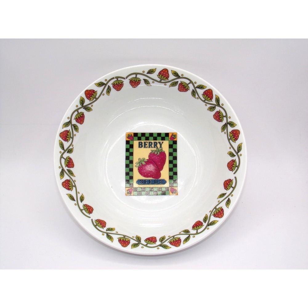 White Ceramic Strawberry Serving Bowl 9" Diameter Emerald Collection